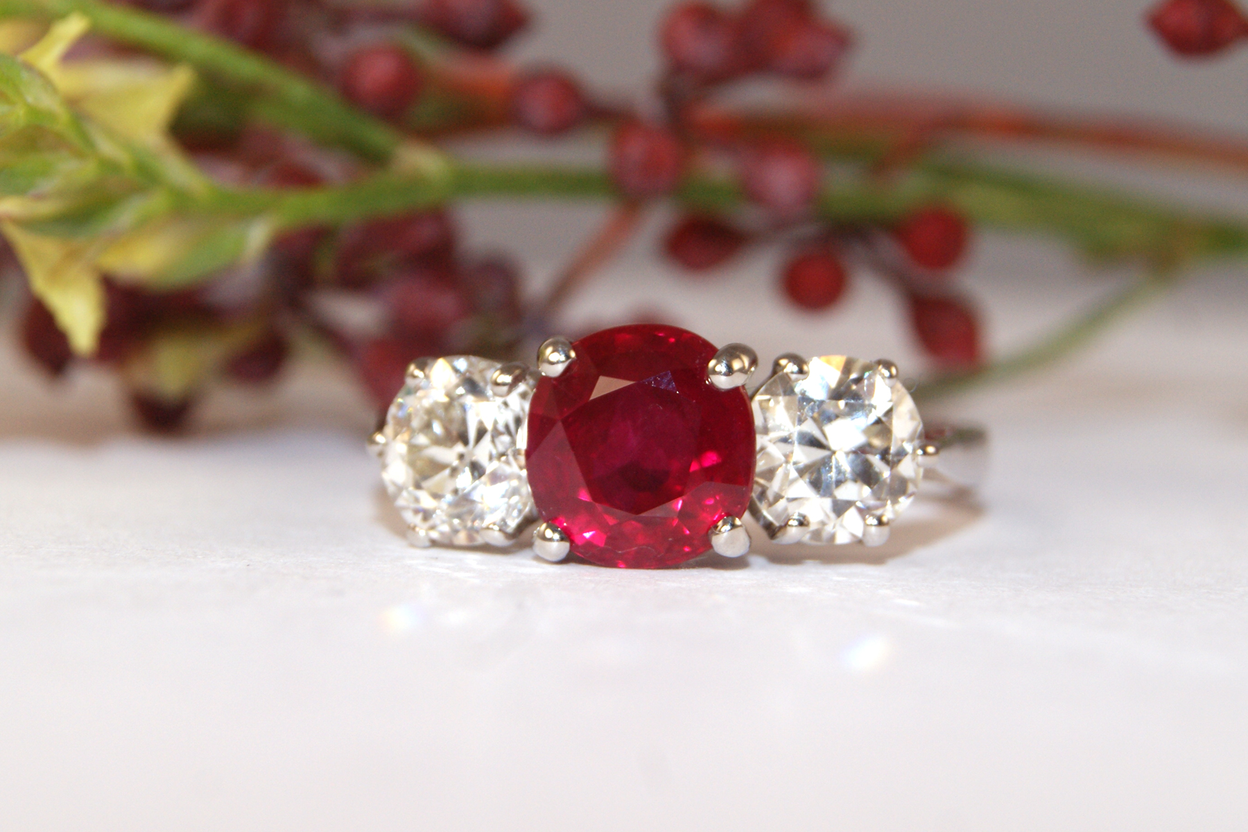AVT6873 ruby and diamond 3 stone ring - Cobwebs