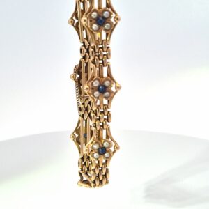 AMS8886 Sapphire and pearl gatelink bracelet 15ct gold