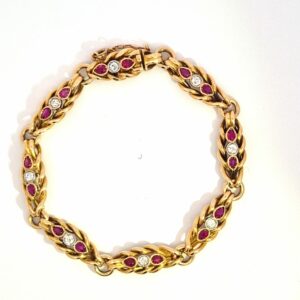 AVT8895 French woven curb link bracelet with rubies and diamonds