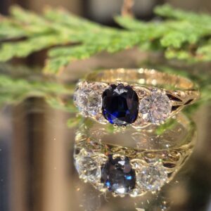 AVT8913 Victorian sapphire and diamond 3 stone ring