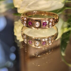 AVT8964 Ruby and seed pearl ring, Chester 1893
