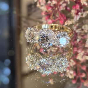 AVT9003 3.91ct old cut diamond three stone ring