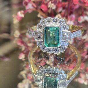 AVT9011 Emerald and diamond cluster, platinum and 18ct gold
