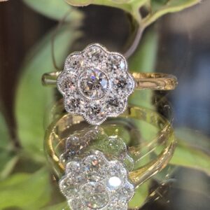 AVT9063 Old cut diamond daisy ring, 0.77cts