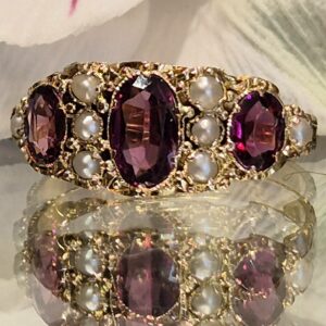 AMS9099 Exquisite garnet and seed pearl ring, B'ham 1869