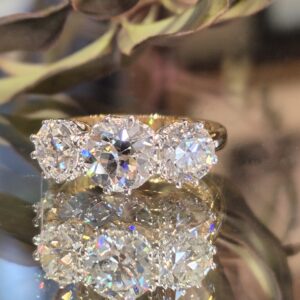 AVT9073 Old cut diamond 3 stone, 3.07cts