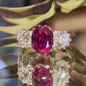AVT9074 Ruby and diamond three stone ring